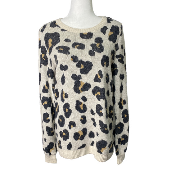LOFT Womens Size Medium Leopard Print Sweater Wool Blend Pullover Brown Tan - Picture 1 of 4